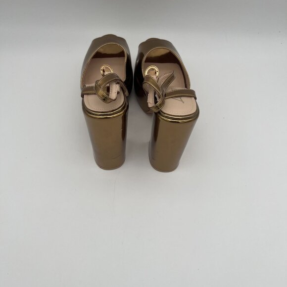 Lola Liliana Gold Peep-Toe Platform Heels Womens Size 8.5 Chunky Heel - Picture 2 of 7